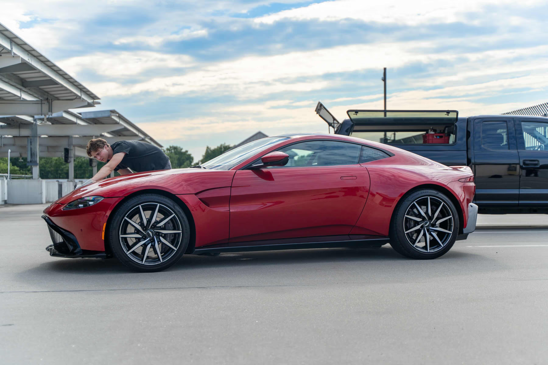 Aston Martin Vantage parked with flawless paint